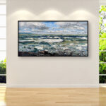 Ocean painting, original oil painting on canvas hanging on a modern wall