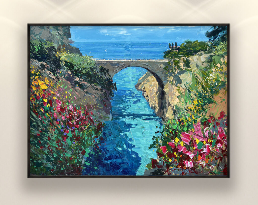 Positano painting, original oil painting on canvas, hanging on a modern wall