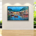 Portofino painting, original oil painting on canvas, hanging on a modern wall