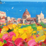 Detail of Positano painting, original oil painting on canvas