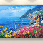 Positano painting, original oil painting on canvas hanging in a modern living room