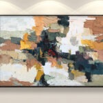 Abstract painting, original oil painting on canvas hanging on a modern wall