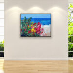 Beach painting, original oil painting on canvas hanging on a modern wall