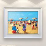 Beach painting, original oil painting on canvas, hanging on a modern wall