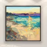 Beach painting, original oil painting on canvas hanging on a modern wall