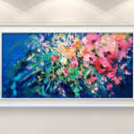 Flowers painting, original oil painting on canvas hanging on a modern wall