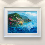 Lake Como painting, original oil painting on canvas, hanging on a modern wall