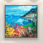 Lake Como painting, original oil painting on canvas, hanging on a modern wall