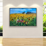 Landscape painting, original oil painting on canvas, hanging on a modern wall