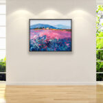 Lavender painting, original oil painting on canvas, hanging on a modern wall