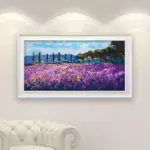 Lavender painting, original oil painting on canvas hanging in a modern living room with a white sofa and home decor