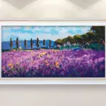 Lavender painting, original oil painting on canvas hanging on a modern wall