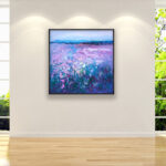 Lavender painting, original oil painting on canvas hanging on a modern wall