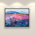 Lavender painting, original oil painting on canvas, hanging on a modern wall