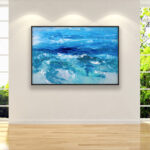 Ocean painting, original oil painting on canvas hanging on a modern wall