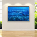 Ocean painting, original oil painting on canvas hanging on a modern wall