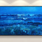 Ocean painting, original oil painting on canvas hanging on a modern wall