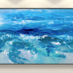 Ocean painting, original oil painting on canvas hanging on a modern wall