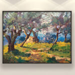 Olive Trees painting, original oil painting on canvas, hanging on a modern wall