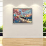 Palio Siena painting, original oil painting on canvas, hanging on a modern wall