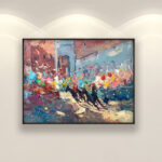 Palio Siena painting, original oil painting on canvas, hanging on a modern wall