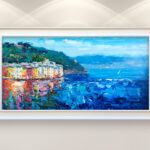 Portofino painting, original oil painting on canvas, hanging on a modern wall