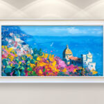 Positano painting, original oil painting on canvas hanging on a modern wall