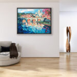 Rome painting, original oil painting on canvas hanging in a modern living room with a beige sofa and home decor