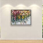 Roses painting, original oil painting on canvas hanging on a modern wall