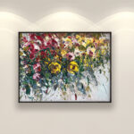 Roses painting, original oil painting on canvas hanging on a modern wall