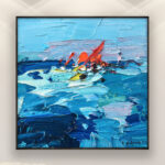 Sailboats painting, original oil painting on canvas, hanging on a modern wall