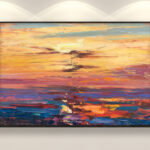 Sunset painting, original oil painting on canvas hanging on a modern wall