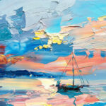 Detail of Sunset Painting with sailboat