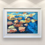 Water Lilies painting, original oil painting on canvas, hanging on a modern wall