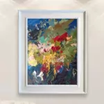 Abstract painting, original oil painting on canvas hanging on a modern wall