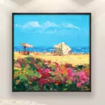 Beach painting, original oil painting on canvas, hanging on a modern wall