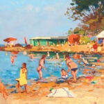 Detail of Beach painting, original oil painting on canvas