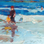 Detail of beach painting, original oil painting on canvas