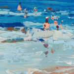 Detail of beach painting, original oil painting on canvas