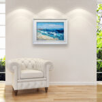 Textured Abstract Beach Painting on Canvas displayed on the wall in a stylish room