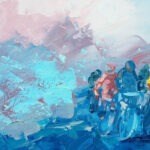 Detail of Cycling race painting, original oil painting on canvas