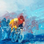 Detail of Cycling race painting, original oil painting on canvas