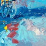 Detail of Cycling race painting, original oil painting on canvas