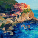 Detail of Manarola Cinque Terre painting, original oil painting on canvas