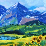 Detail of Colorado Rockies Mountains painting, original oil painting on canvas