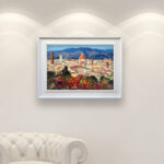 Florence painting, original oil painting on canvas hanging on a modern wall, viewed from a medium distance.