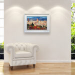 Florence painting, original oil painting on canvas hanging in a stylish living room, showing full room decor.