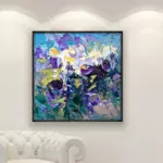 Flowers Painting on Canvas, Original Oil Painting, Modern Abstract Floral Wall Art for Bedroom Wall Decor, Home Decor, Unique Gift for Her displayed in a living room with a white sofa