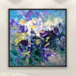 Flowers Painting on Canvas, Original Oil Painting, Modern Abstract Floral Wall Art for Bedroom Wall Decor, Home Decor, Unique Gift for Her displayed in a living room with a white sofa