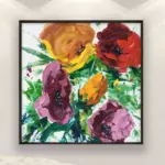 Flowers painting, original oil painting on canvas, hanging on a modern wall